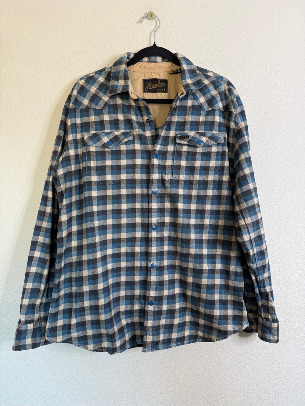 Howler Brothers Blue and Cream Plaid Button-Down flannel Shirt large